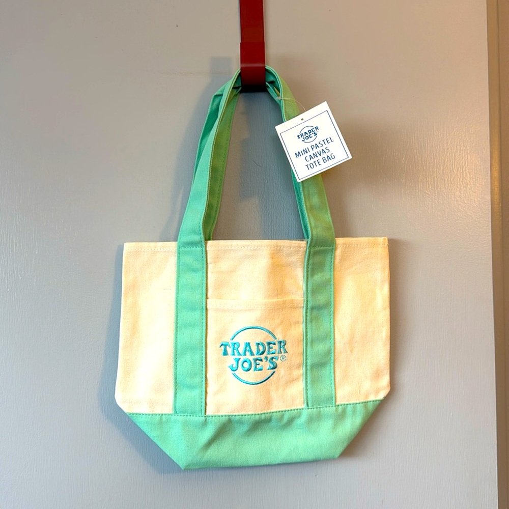 Pastel Trader Joe’s Mini Reusable Canvas Tote Bag Light Green 💚